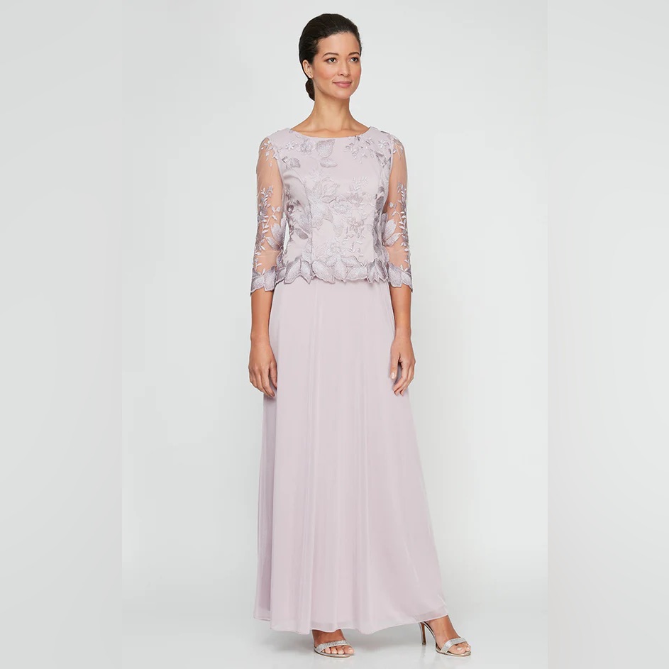 Alex Evenings Elegant Lace-Overlay Evening Dress In Soft Lilac 10p Nwt